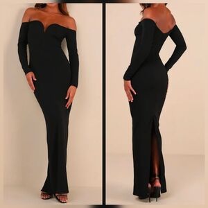 Lulus S Opulent Perfection Black Long Sleeve Off-the-Shoulder Maxi Dress, Small